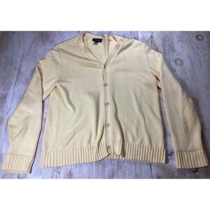 Lands End Cardigan Sweater Men's Medium Pale Yellow Knit Button Down
